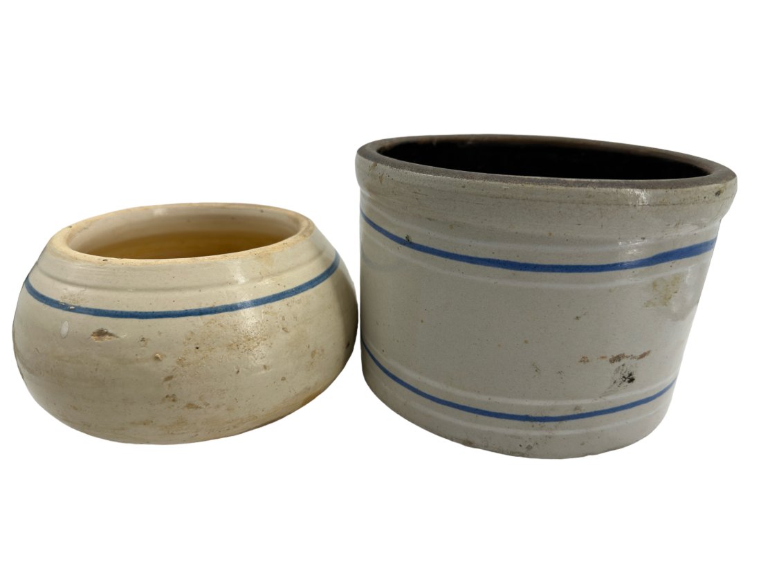 Pair Blue Striped Ironstone Bowl (1 of 3)