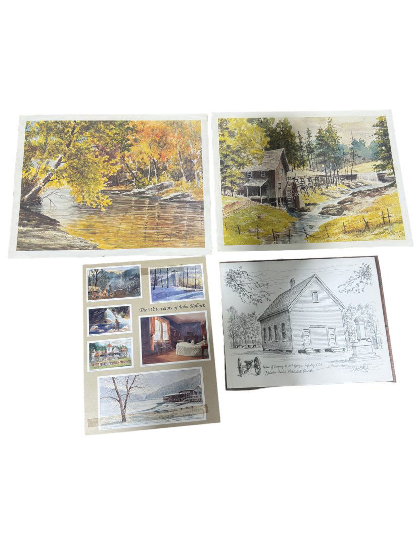 Lot Of 4 John Kollock Misc Items ,Prints, Watercolors (1 of 1)