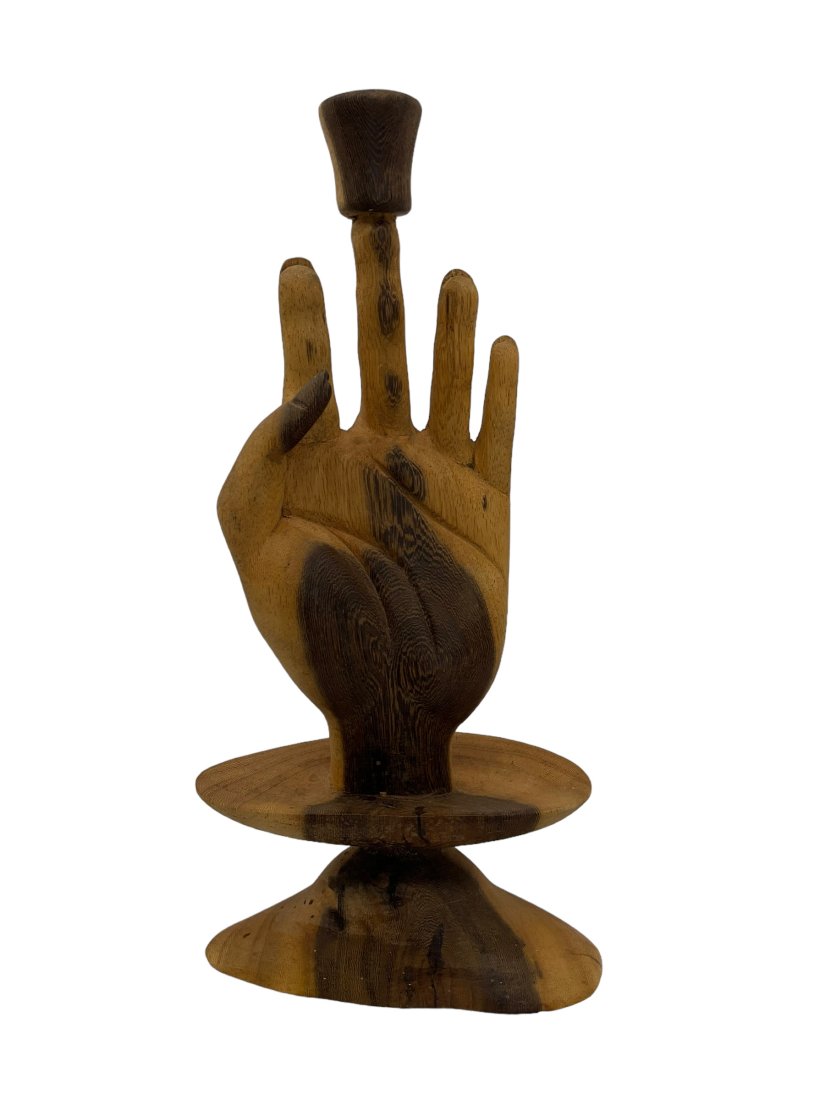 Carved Wooden Hand Candle Holder (1 of 2)