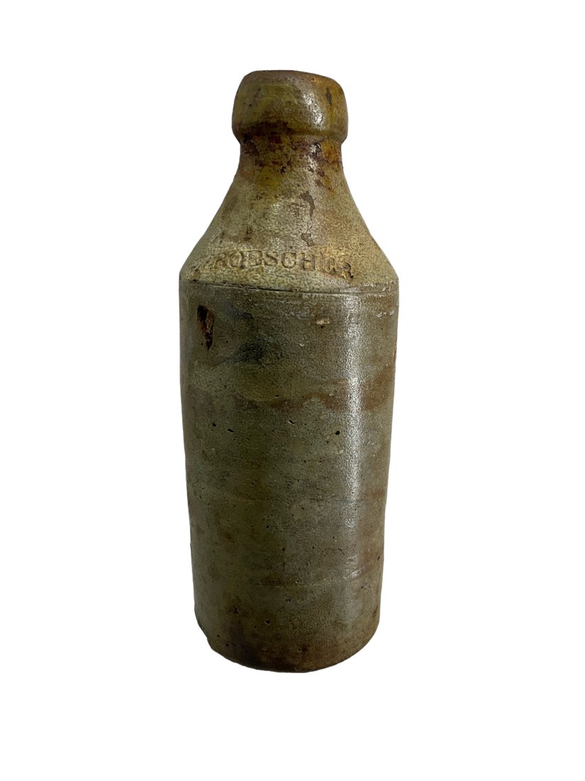 Vintage Stoneware Ale Beer Bottle G. FROESCHER: 7.5 inches tall. Chips and cracks throughout.
