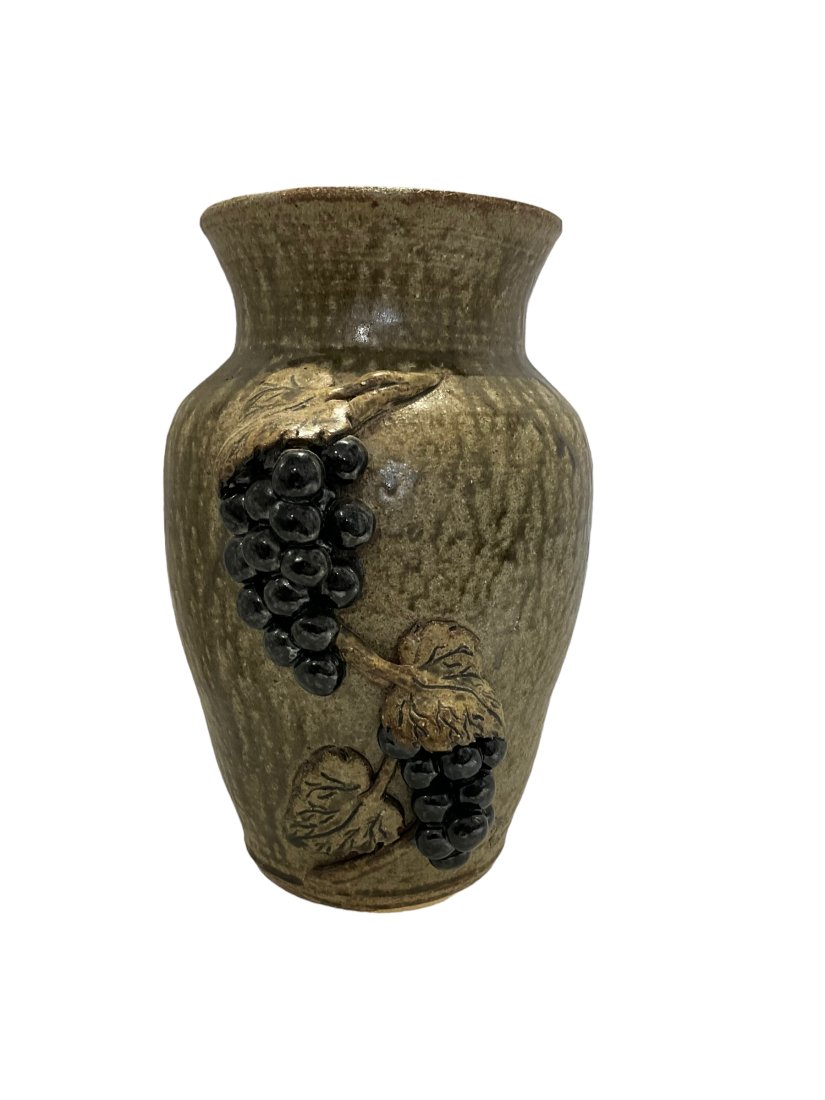 Anita Meaders 1996 Grape Decorated Pottery Vase (1 of 4)