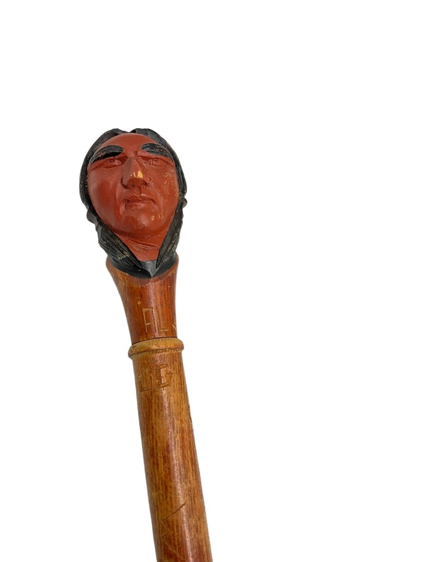 Carved Indian Head Walking Stick / Unknown Names Carvings (1 of 4)