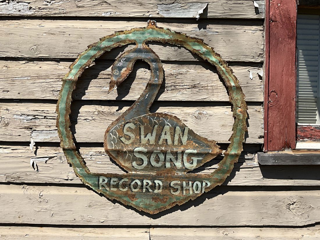 Large Metal SWAN SONG RECORD SHOP Cut Out Metal Trade Sign (1 of 2)