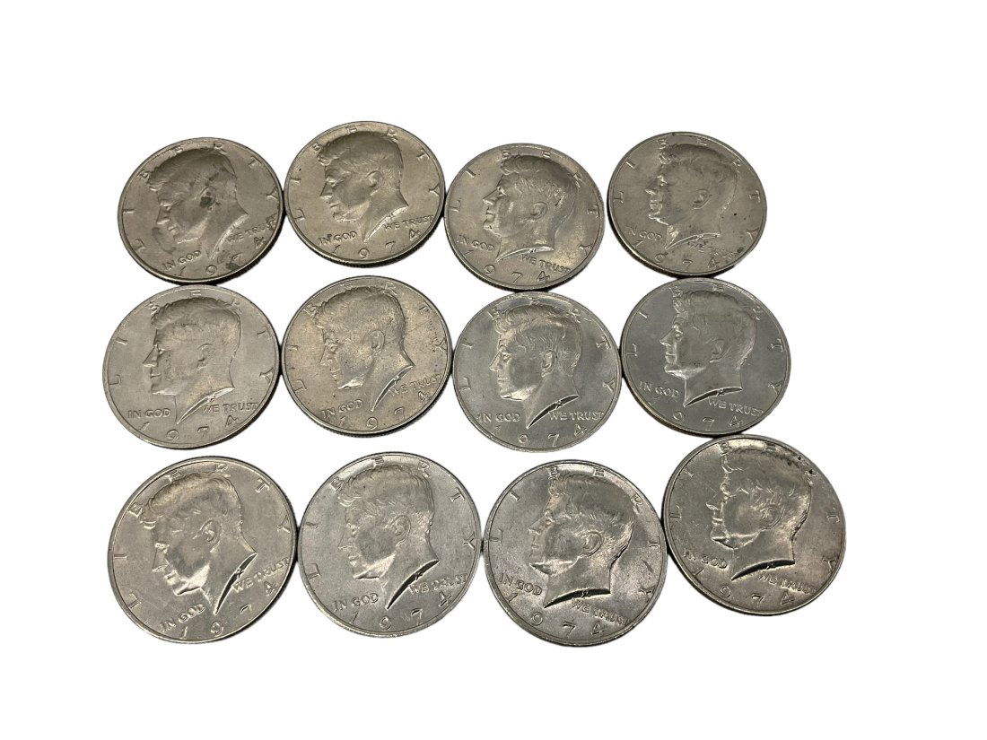 Twelve 1974 Kennedy Half Dollars (1 of 2)