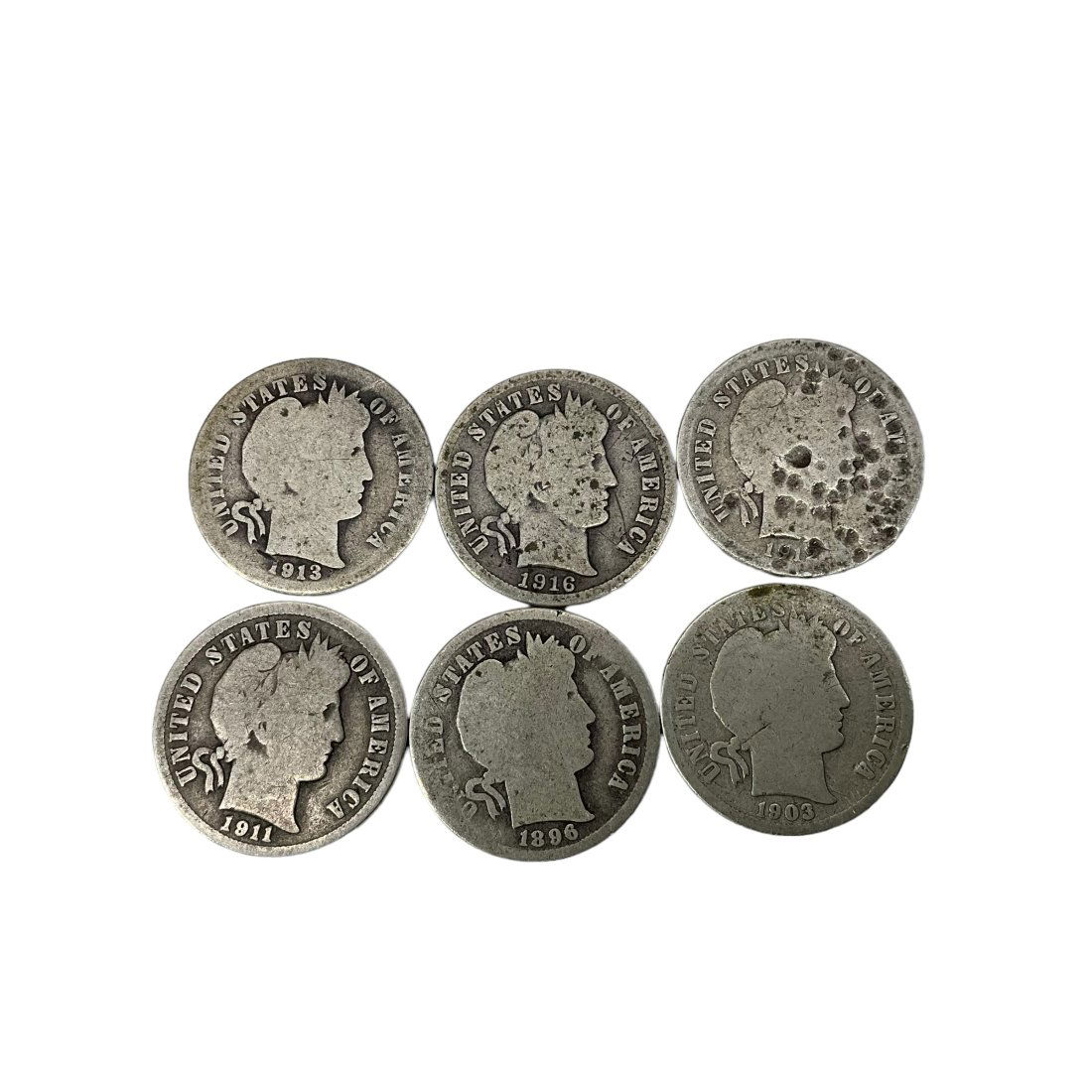 Lot of 6 USA Barber Dimes 1800’s 1900’s (1 of 2)