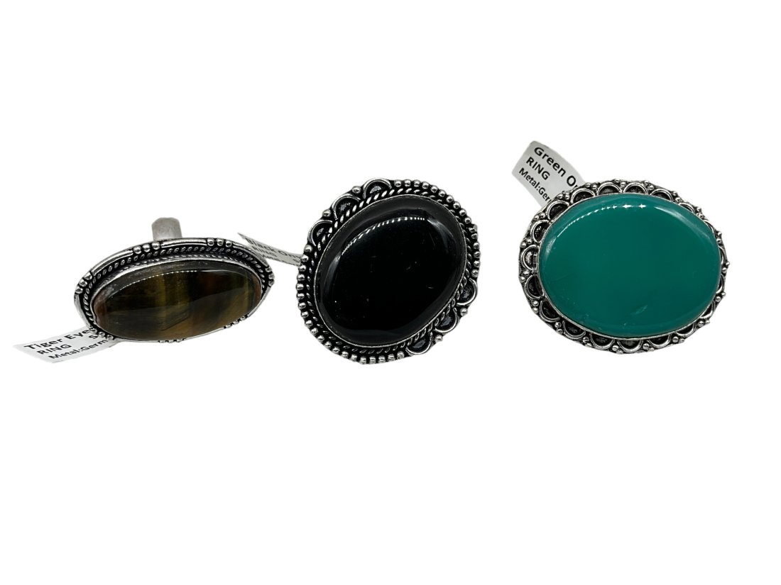 Lot of 3 German Silver Rings Onyx / Tiger Eye (1 of 3)