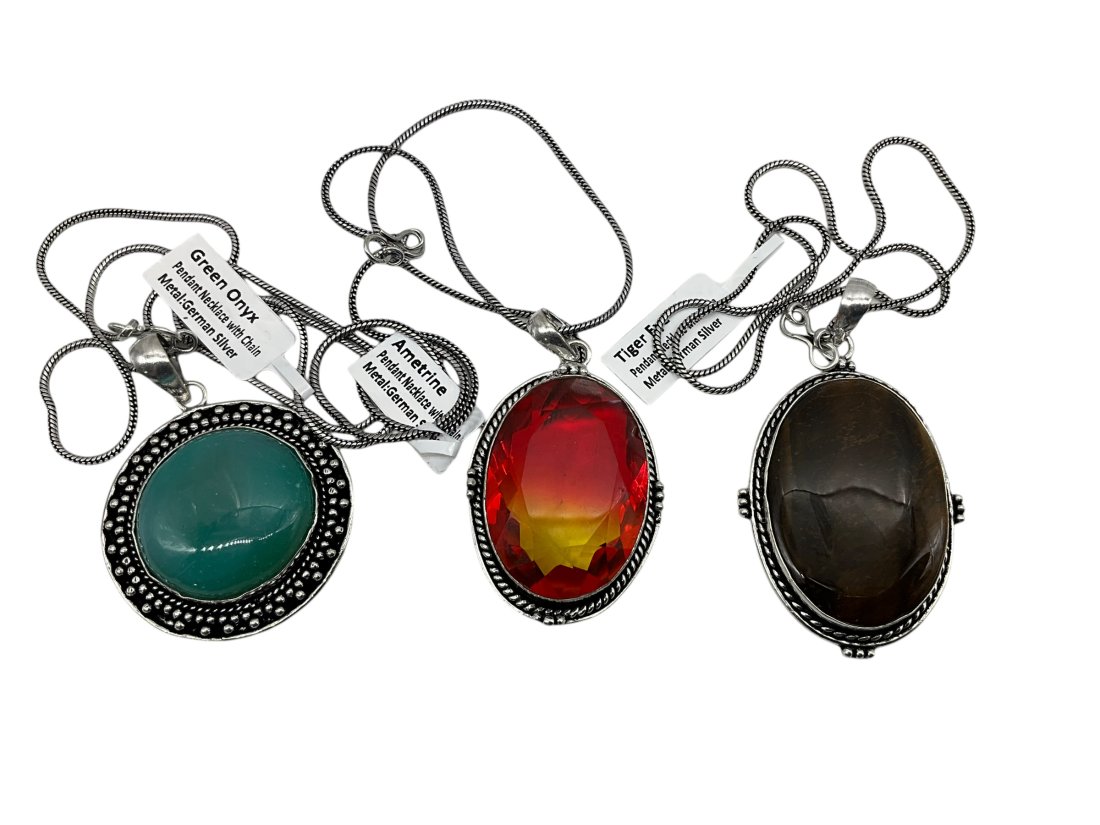 3 New German Silver Necklaces Onyx / Tiger Eye / Ametrine (1 of 2)