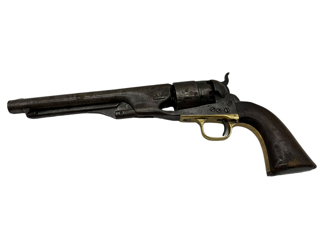 1860 Colt Army Pistol Serial # 10104: Matching serial numbers. Used condition. Blown cylinder. Action works, but catches on blow out. See photos. Selling as is.