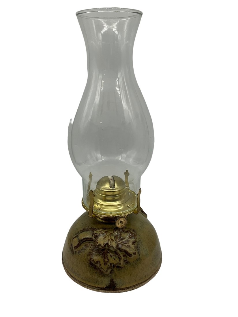 Pottery Oil Lamp Base: Mint condition. A total of 12 inches tall. Unknown signature