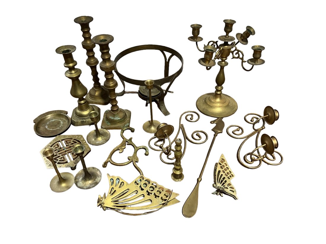 Box Lot Misc Brass Items Candle Holders + Trinkets + More (1 of 1)