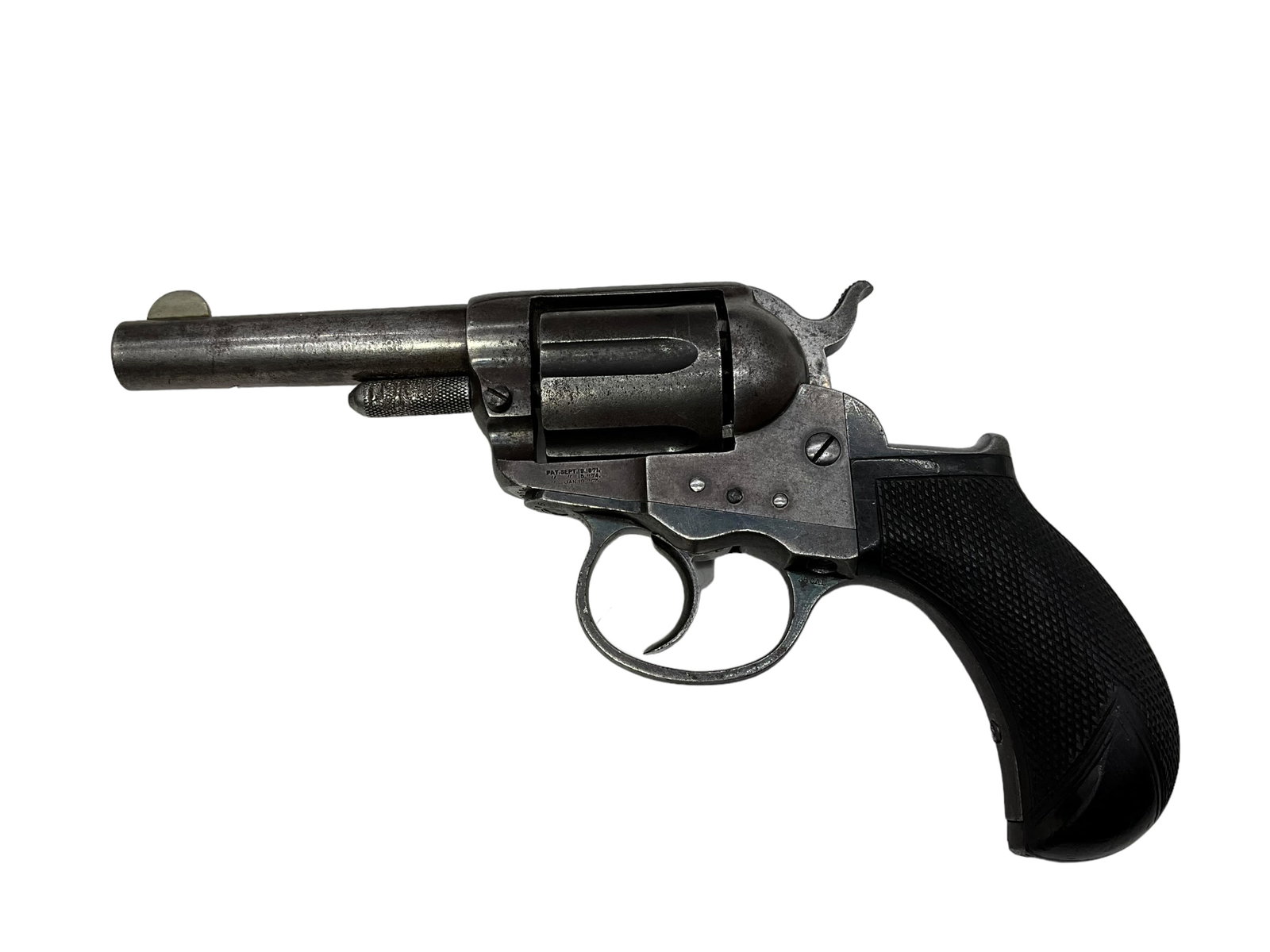 Colt DA38 Pistol Patent 1875 .38 Caliber: Serial # 29516. Stamped on top of barrel“Colt’s PT F.A Mfg Co. Hartford CT USA”. Matching serial numbers. “COLT D.A. 38” faintly seen on left side of barrel. Unfired condition. Trigg