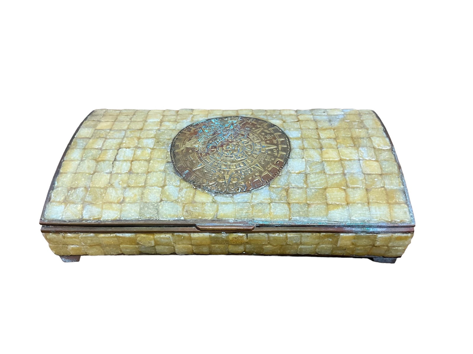 Salvador Tehran Mosaic Brass Box: Item in excellent condition. Measures 1.75" x 7.5" x 4".
