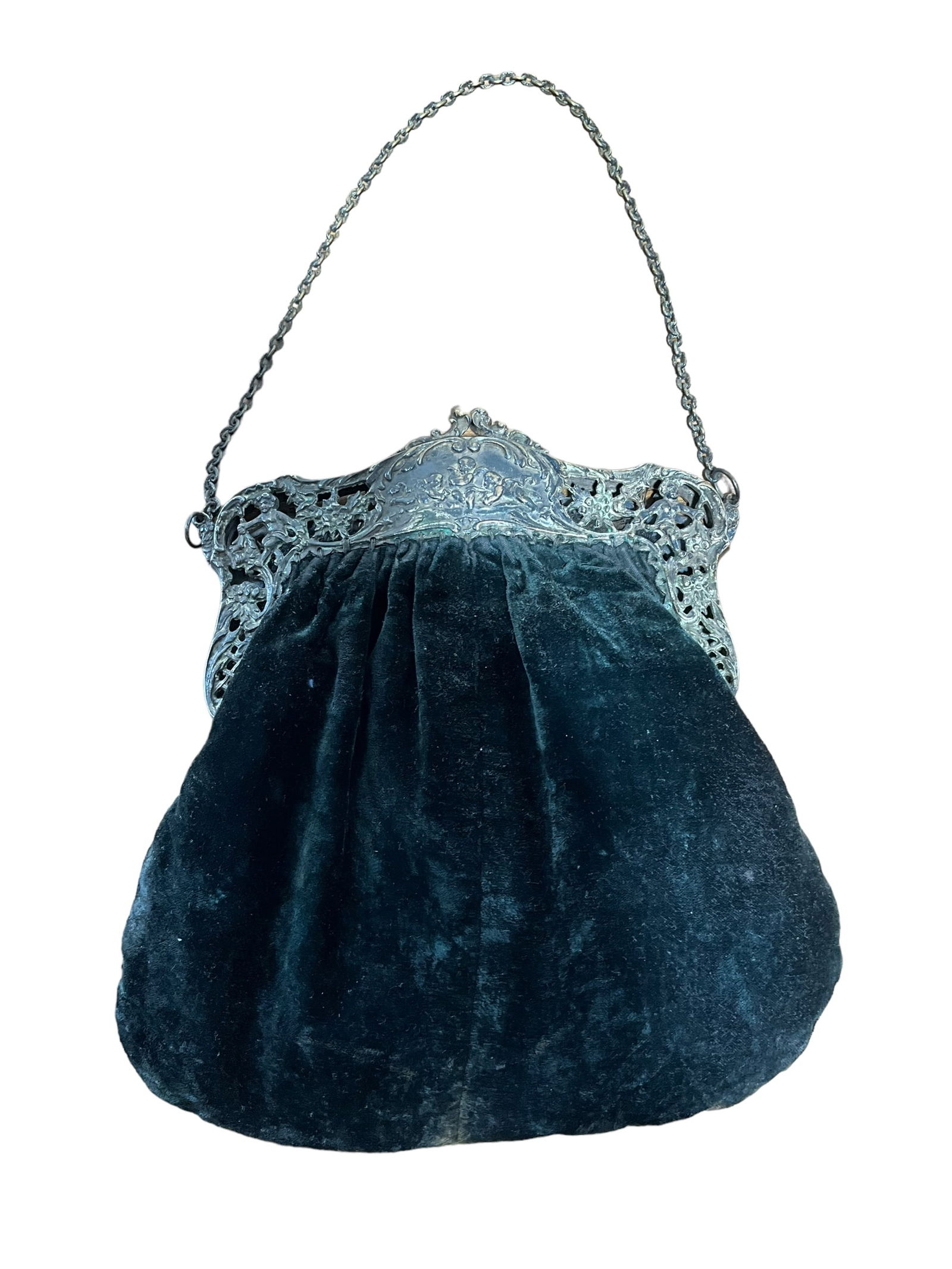 Vintage Art Deco Cherub Black Velvet Purse (1 of 3)