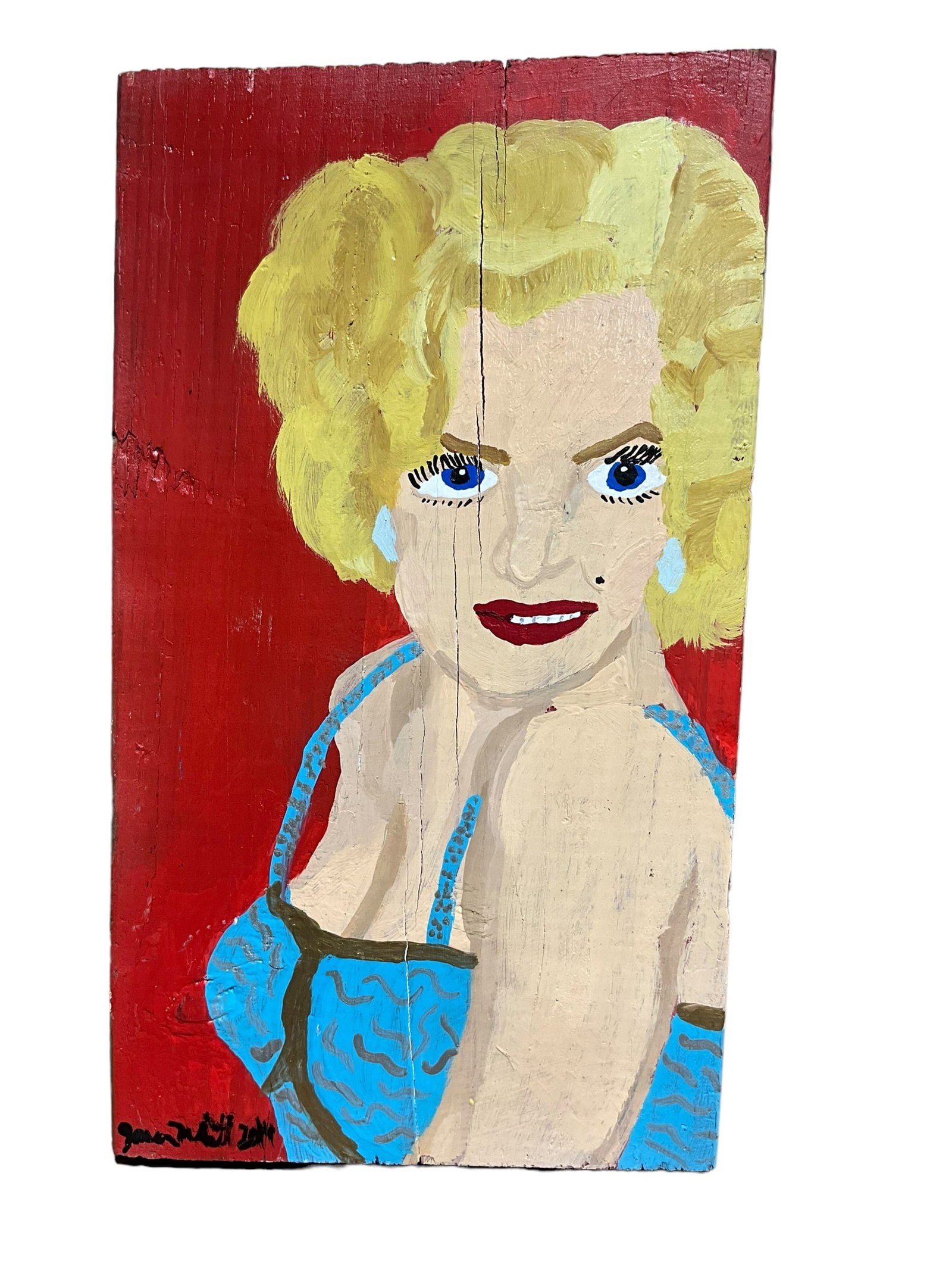 Jason Smith Marilyn Monroe Folk Art Painting on Wood: Gainesville, GA. Excellent condition. Signed at bottom. Measures 15.75 inches tall by 9 inches wide.