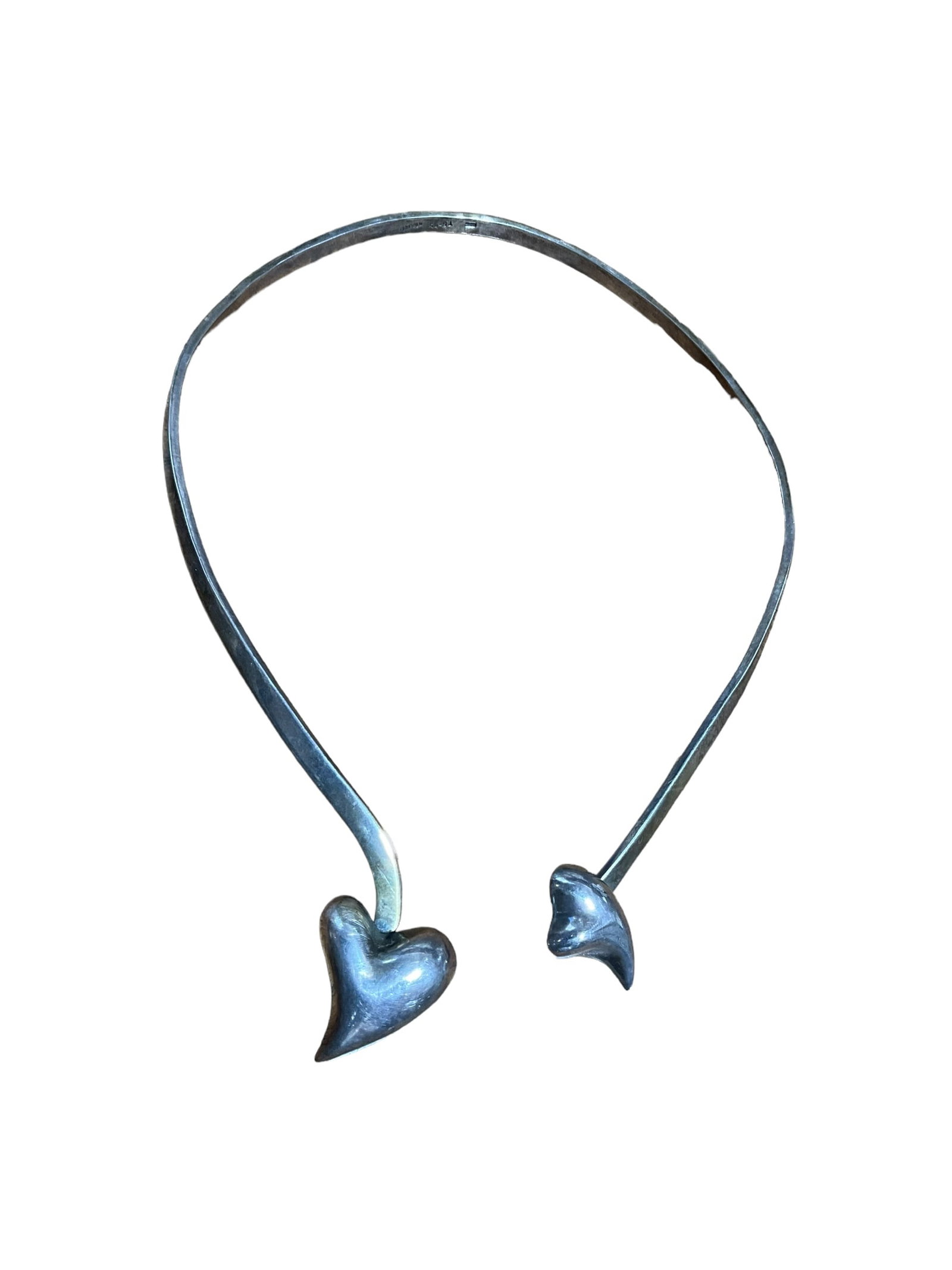 Sterling Silver Heart Necklace: Total weight 69 grams. Stamped '925'.