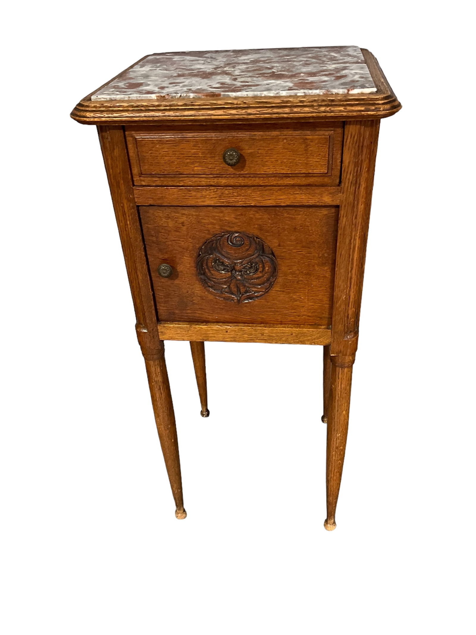 French Oak Marble Top Bedside Table / Humidor (1 of 4)