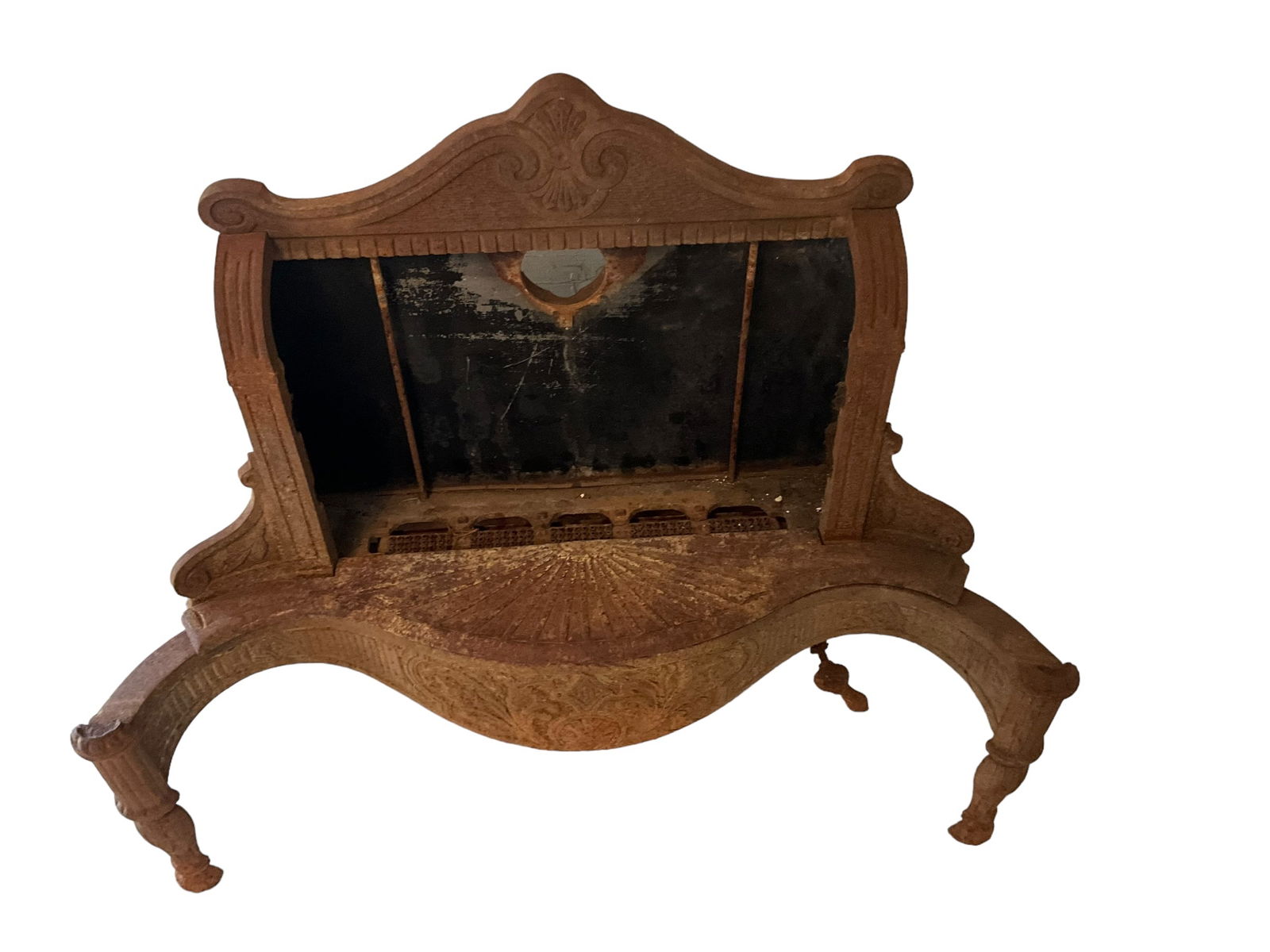 Vintage Cast Iron Free Standing Stove: Used condition. Untested. Measures 24 inches tall x 10 inches deep.