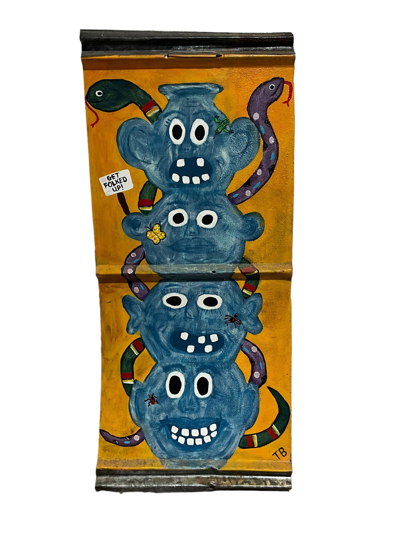 Folk Art Face Jug Painting On Tin Metal GET FOLKED UP! (1 of 2)