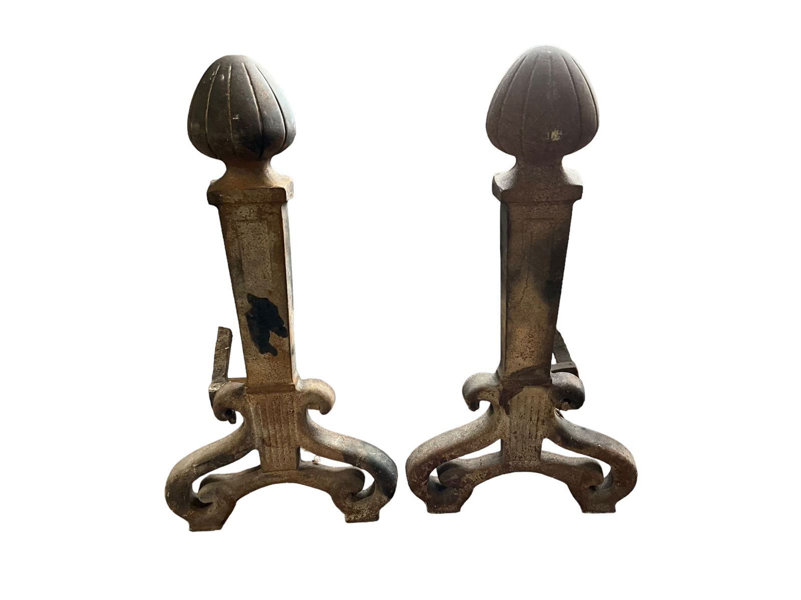 Cast Iron Harp Andirons: Great condition. Stands 20 inches tall.