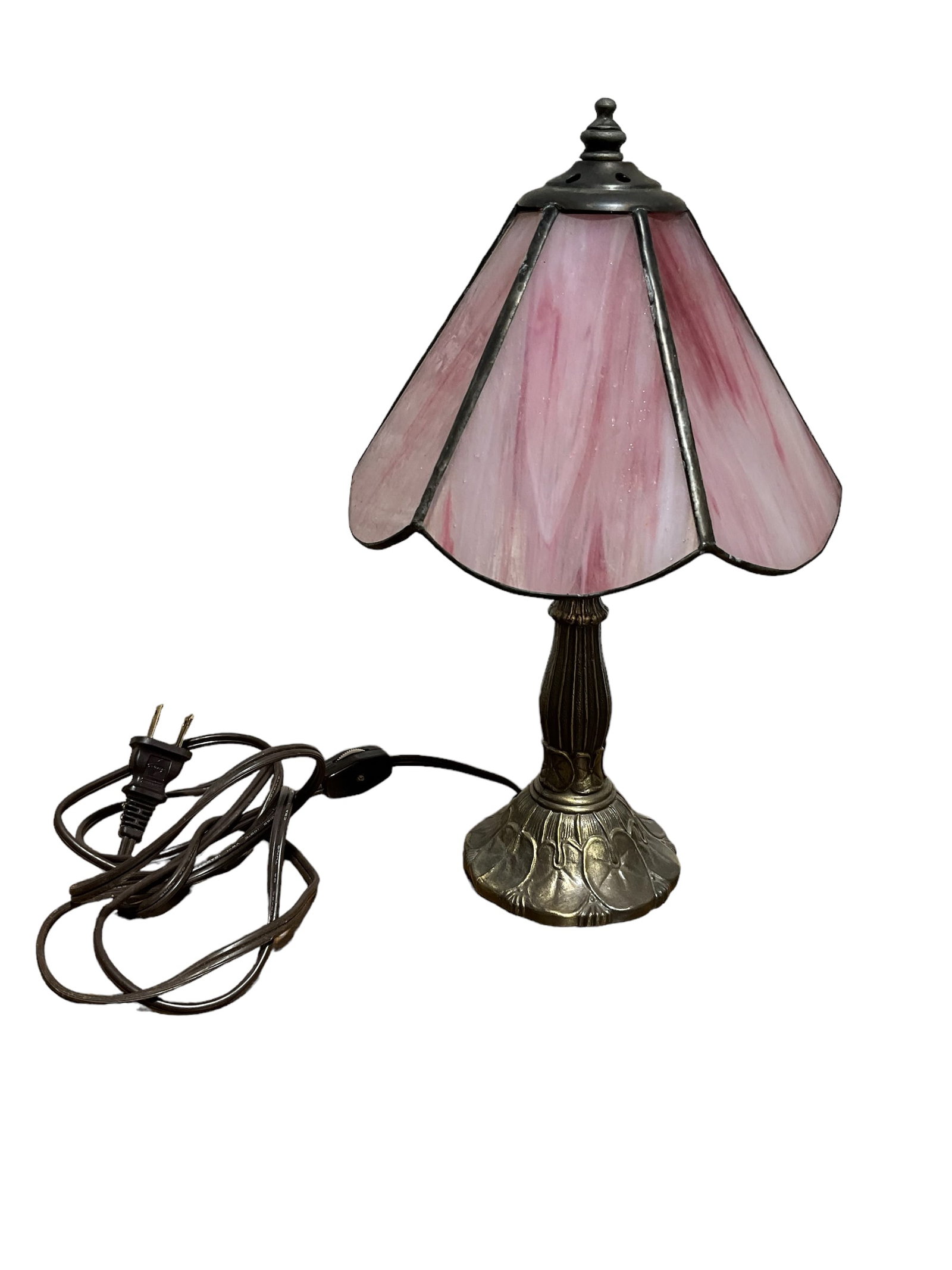 LL&WMC Tiffa-Mini Stained Glass Lamp: Marked on base. Tested and works. 12 inches tall.