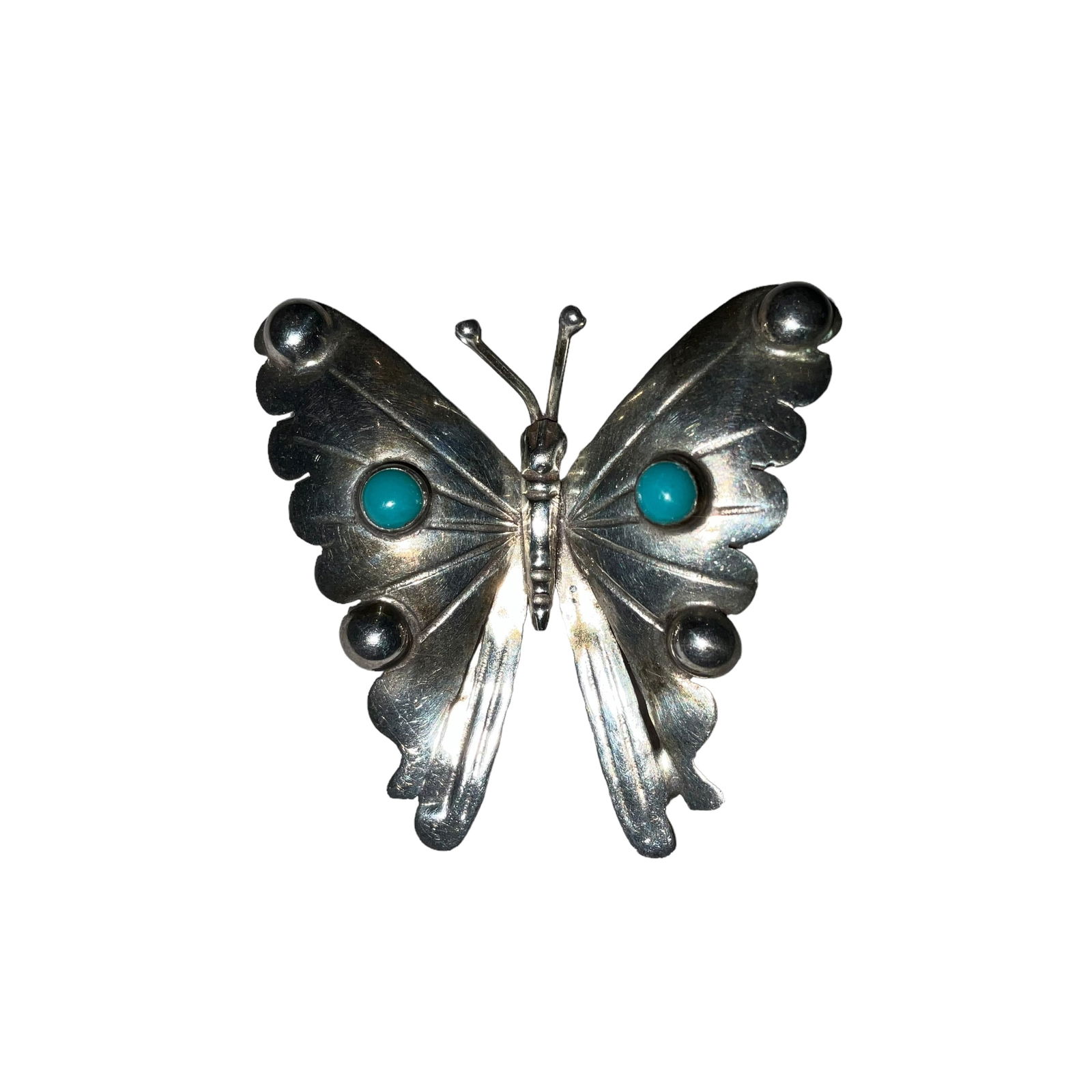 Sterling Silver Taxco Turquoise Butterly Brooch Pin (1 of 2)