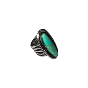 Long Navajo Sterling Silver Turquoise Ring