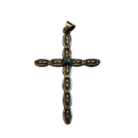 Robert Becenti Jr. Sterling Silver Turquoise Cross Pendant