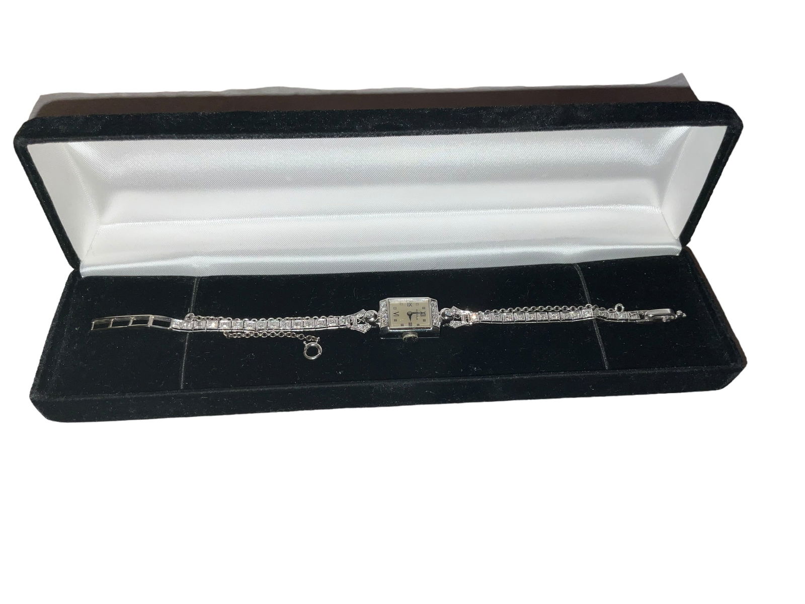 Vintage 14kt Gold Perreaux Ladies Watch with Diamonds: Gold and diamonds tested. Watch was refinished at some point in his lifetime which rubbed all markings off. Watch itself is not working at time of sale. Total weight: 15.6