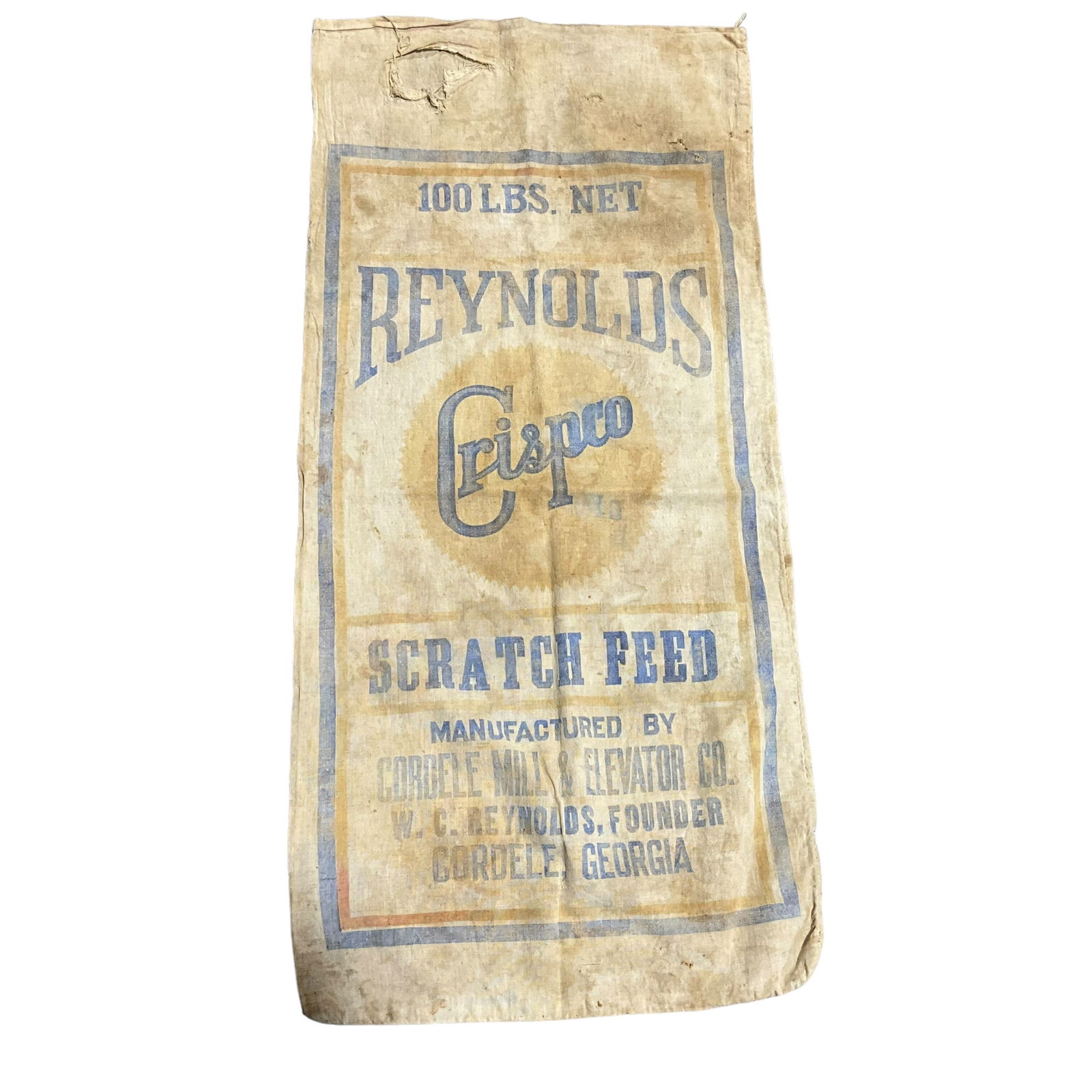 100 LBS Reynolds Crispco Scratch Feed Cloth Bag  / Cordele Mill (1 of 3)