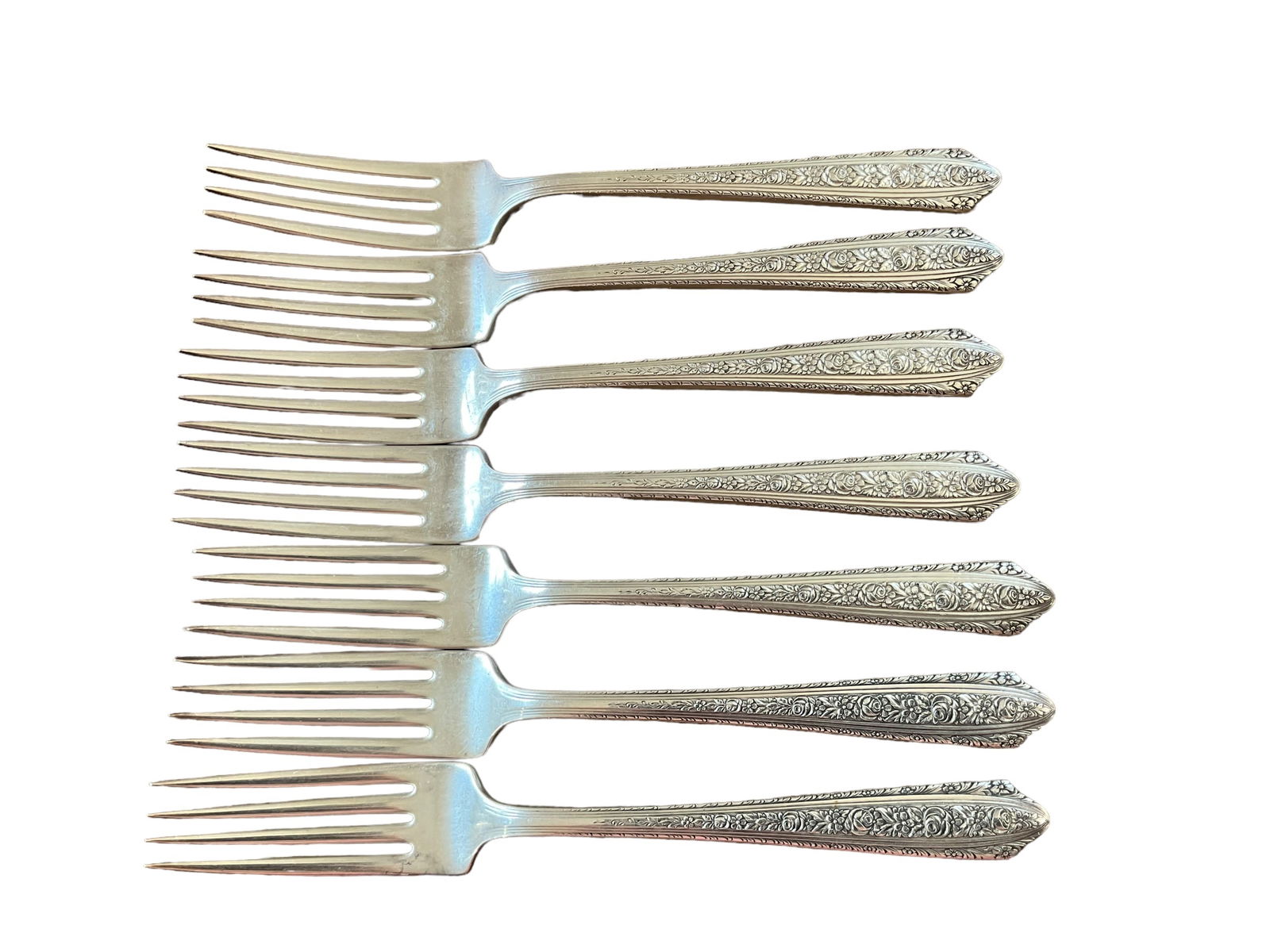 Lot Of 7 Normandie by Wallace Sterling Silver Dinner Forks 7 3/4 (1 of 2)