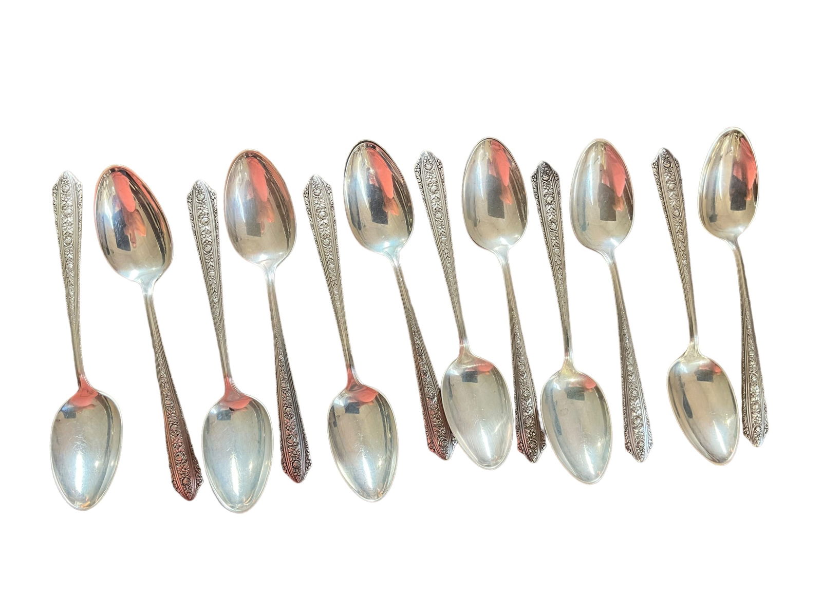 Lot Of 12 Normandie by Wallace Sterling Silver Spoons 6 Inches (1 of 2)