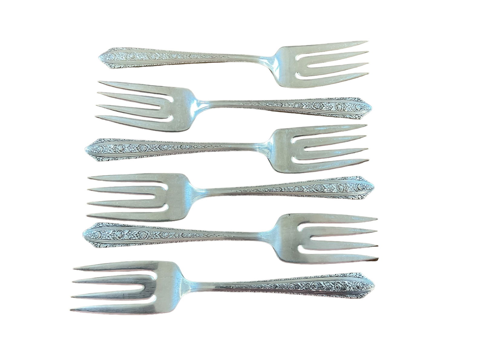 Lot Of 6 Normandie by Wallace Sterling Silver Salad Spoons 6 1/4 Inches (1 of 2)