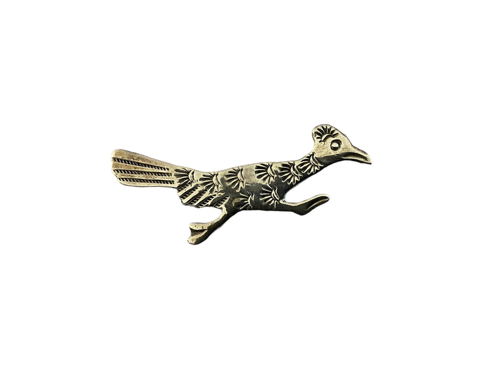 Navajo Pauline Nelson Sterling Silver Roadrunner Brooch: Excellent condition. Measures 2.25 inches long. Signed 'N Sterling' on back. Total weight: 5.2 grams.