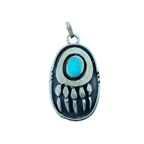 Vintage Sterling Silver Bear Paw & Turquoise Pendant