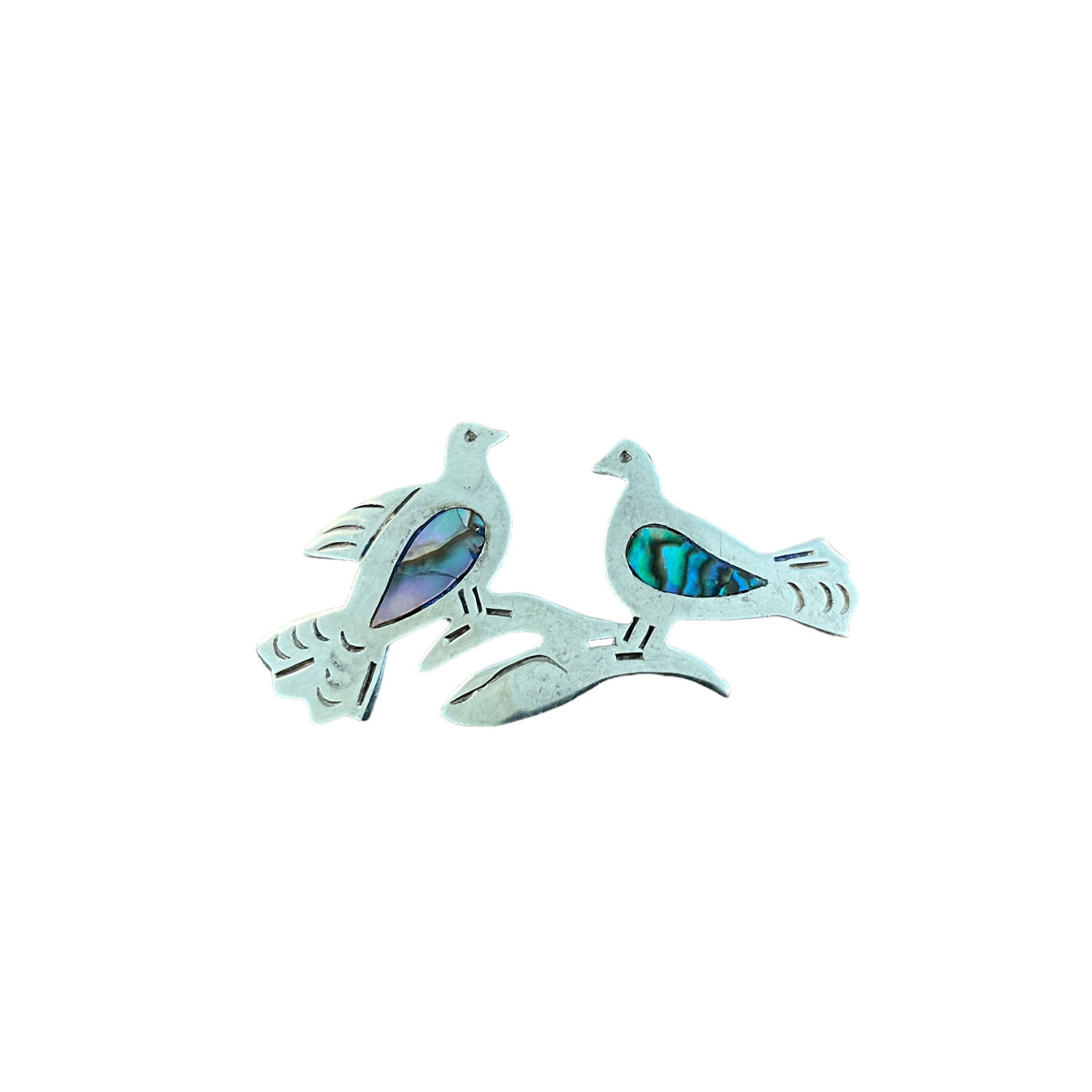 Taxco Sterling Silver Mother of Pearl Love Birds Brooch (1 of 2)