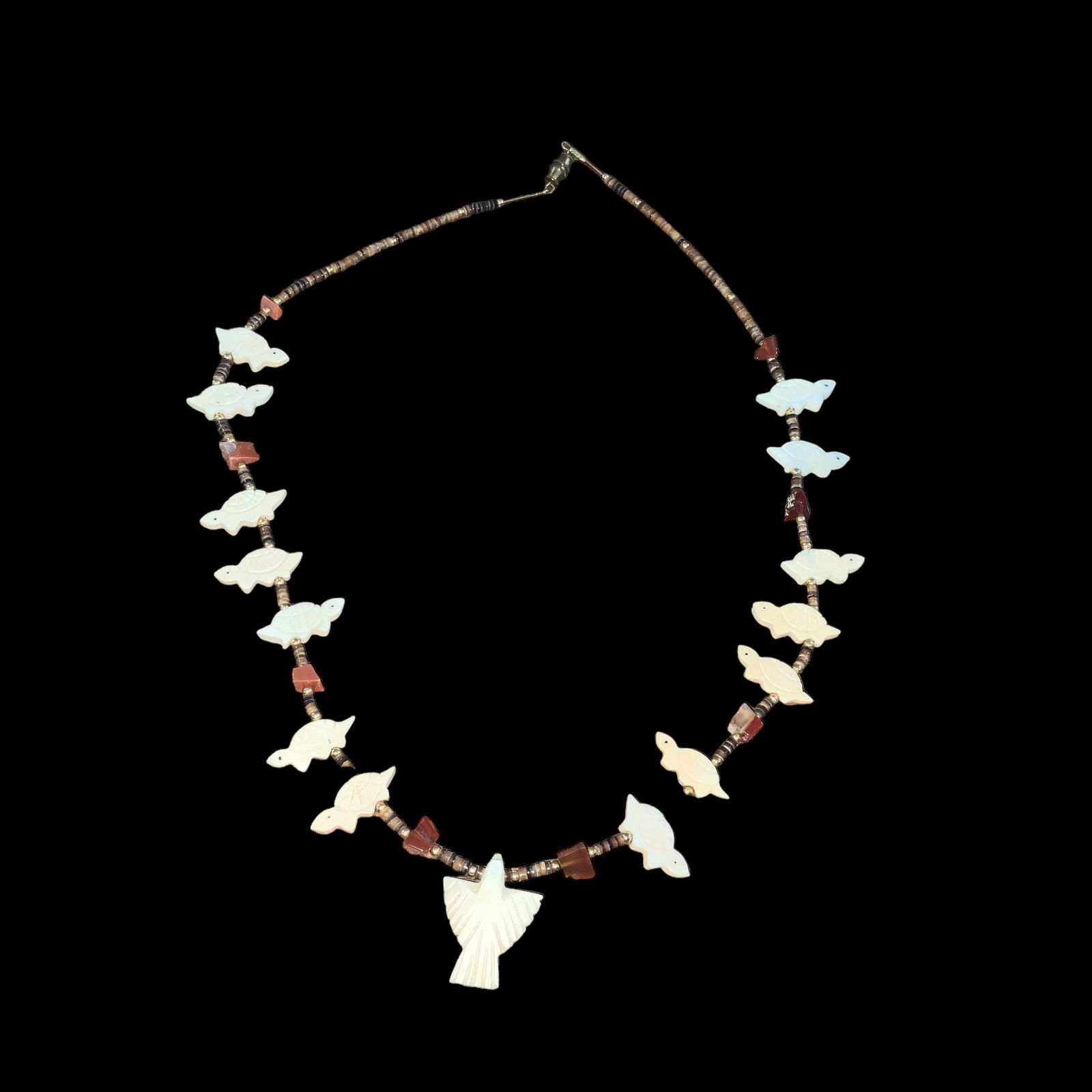 Native American Carved Eagle Turtle Themed Melon Shell Necklace (1 of 3)