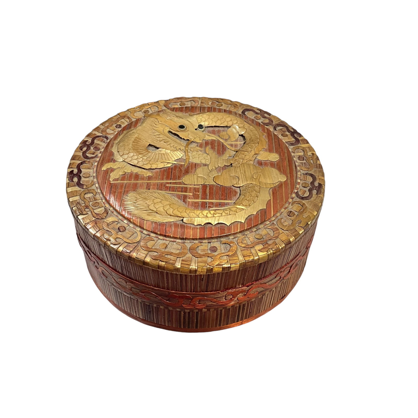 Dragon Bamboo Trinket Box: Good condition. 4.75 inches across x 2 inches tall.