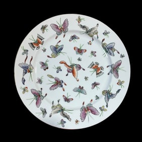Japanese Porcelain Hong Kong Large Butterfly Plate w/ Gold Rim
