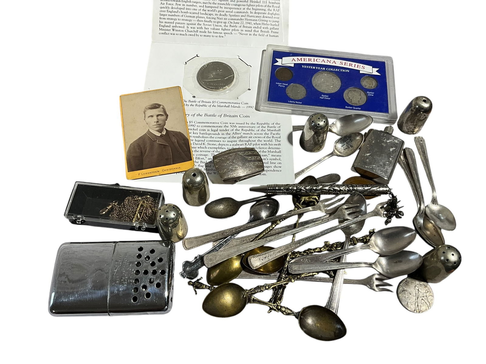 Misc Silver Plate + Coins + Spoons + Photo + Mixed Lot (1 of 4)
