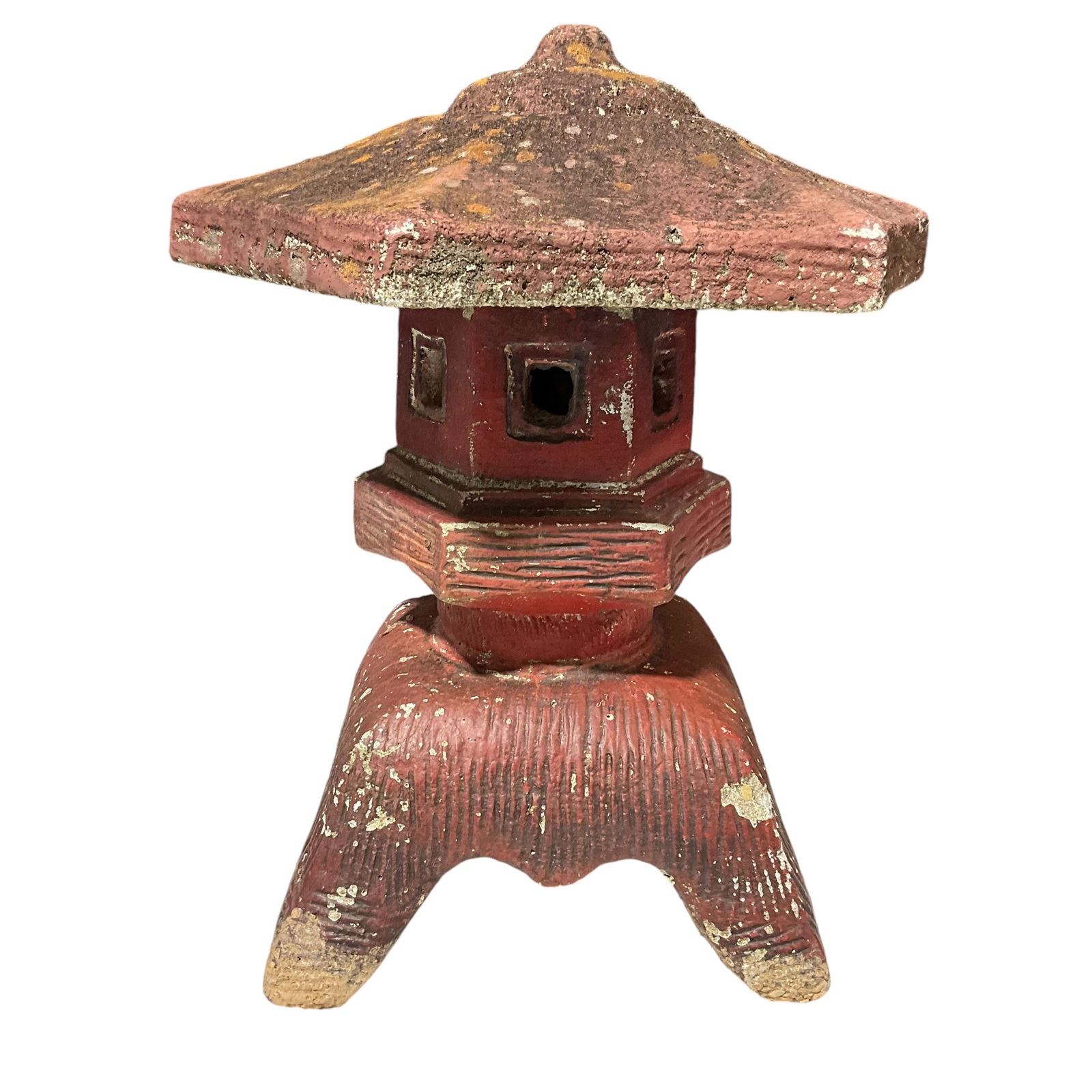 Vintage Concrete Garden Pagoda / Great Red Paint Patina (1 of 4)