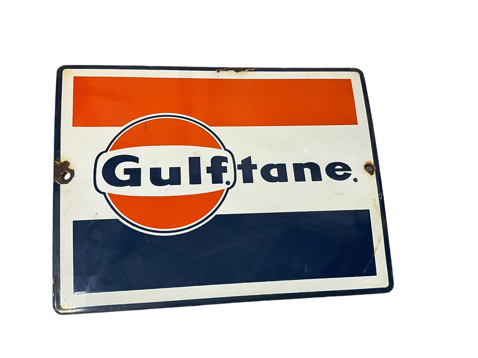 Original Gulf Gulftane Porcelain Gas Pump Sign (1 of 2)