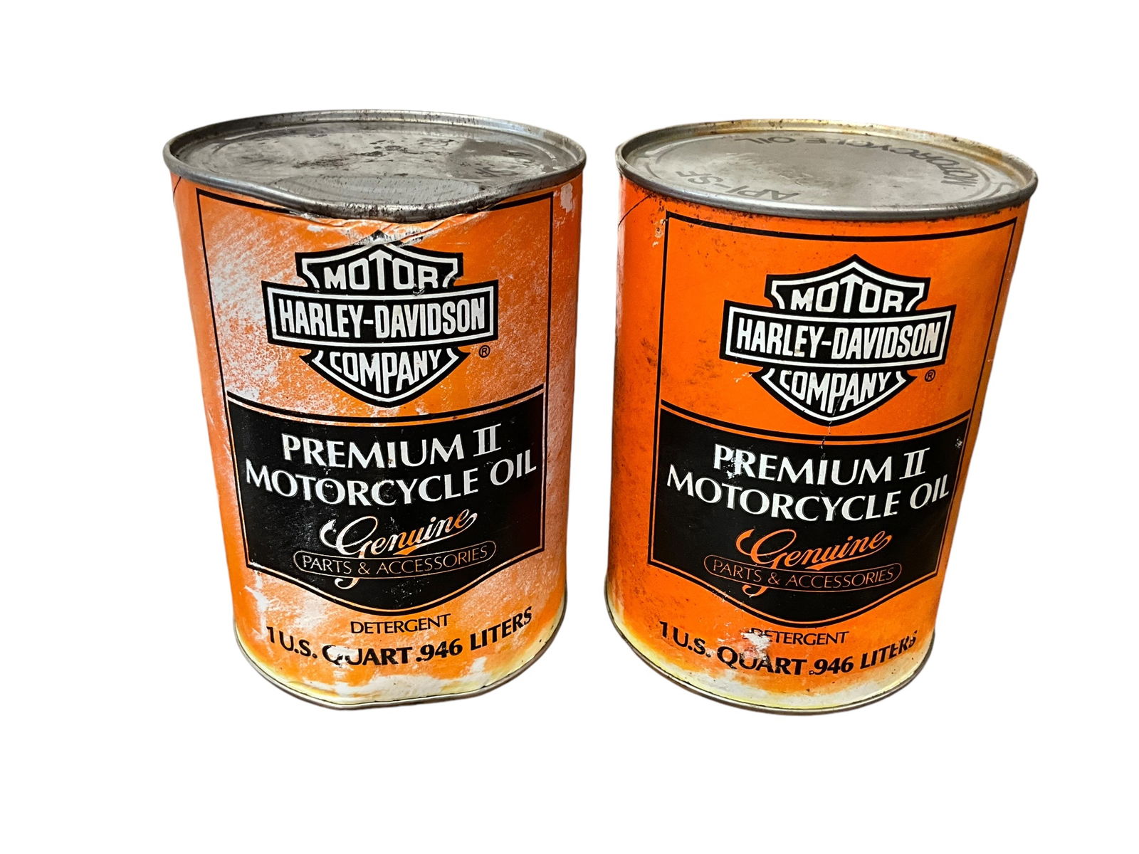 Pair Harley Davidson Premium ll Motorcycle Oil Cans Sealed: Sealed. Shows signs of wear. See photos.