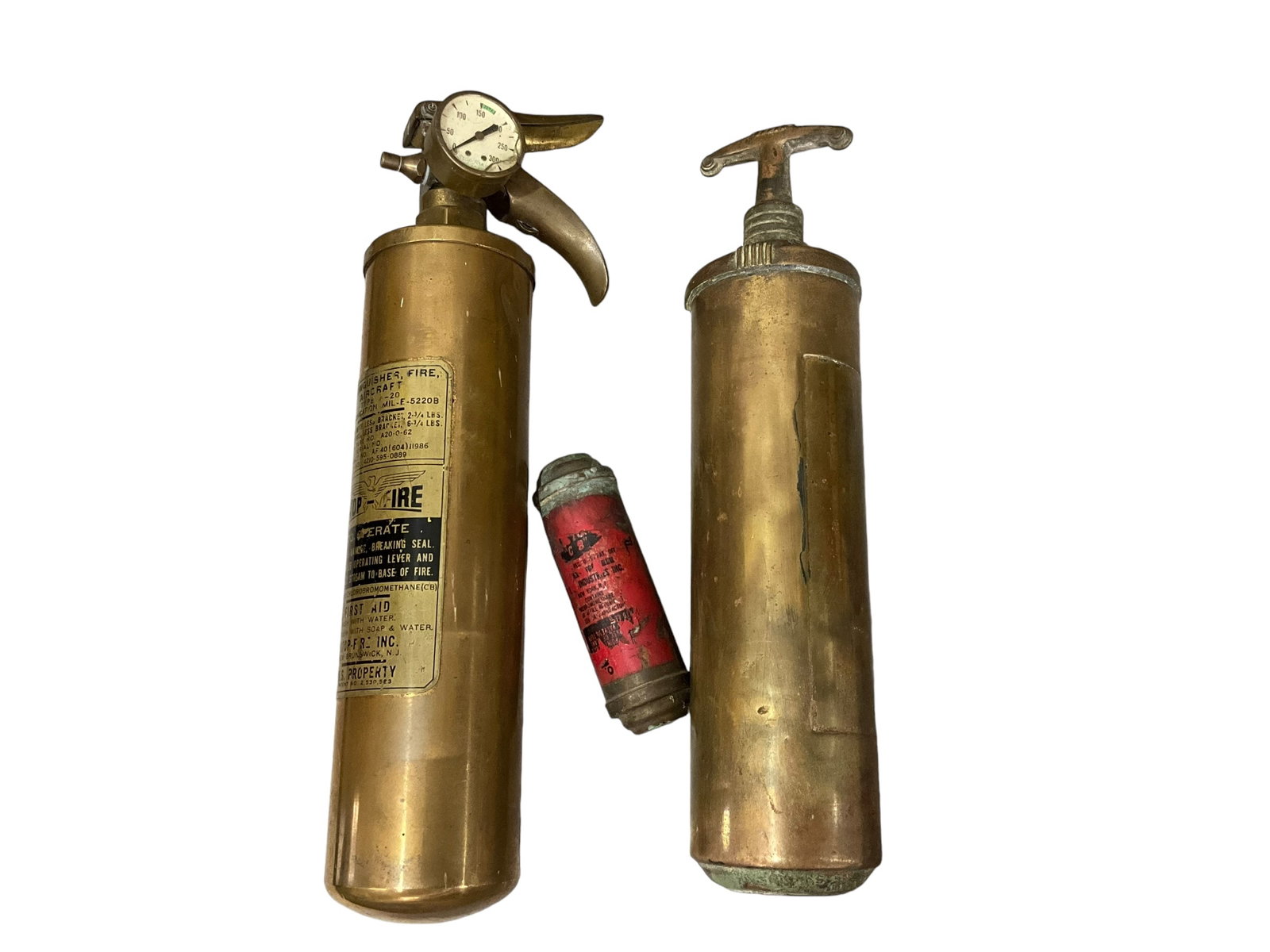Lot Of 3 Vintage Brass  Hand Held Fire Extinguishers / Stop Fire +++ (1 of 3)