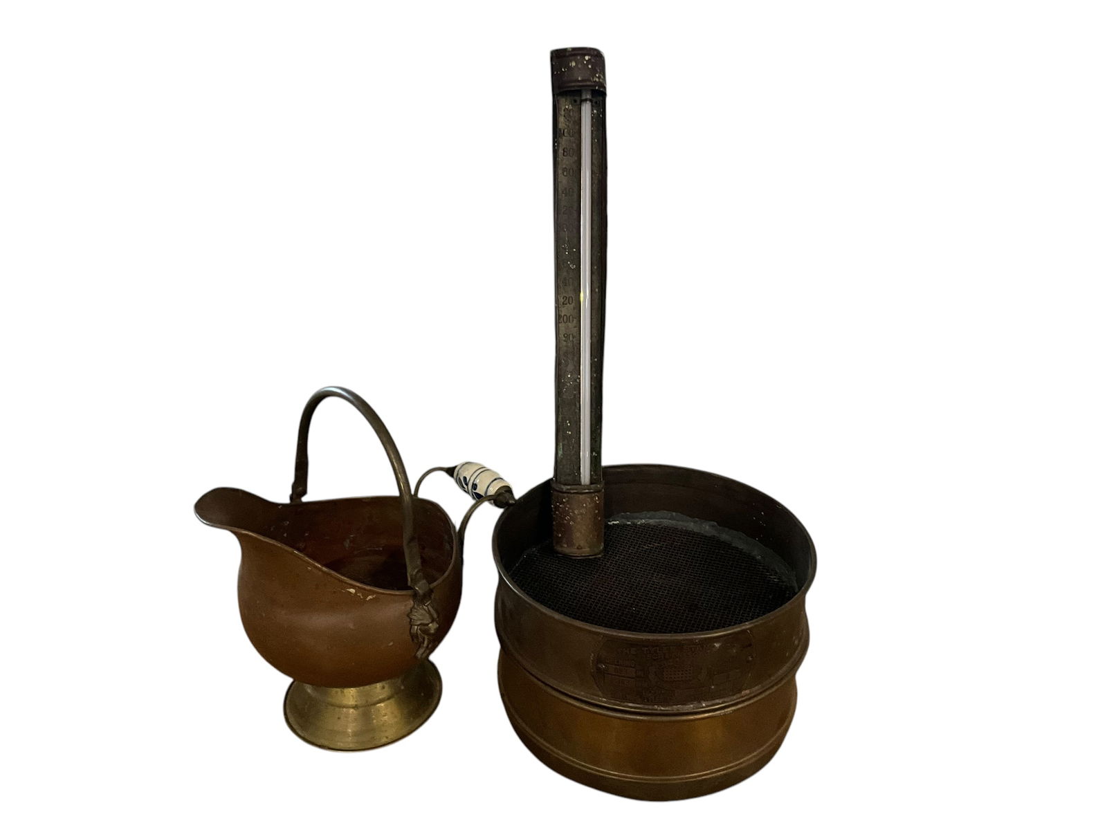 Brass Copper Bucket / Thermometer / Screen Scale Sieve (1 of 3)