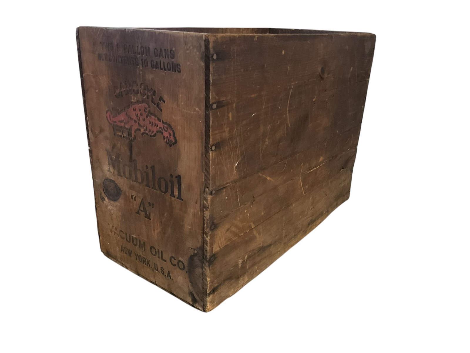 Gargoyle Mobiloil “A” Vacuum Oil Co Wood Crate + Single Tin (1 of 6)