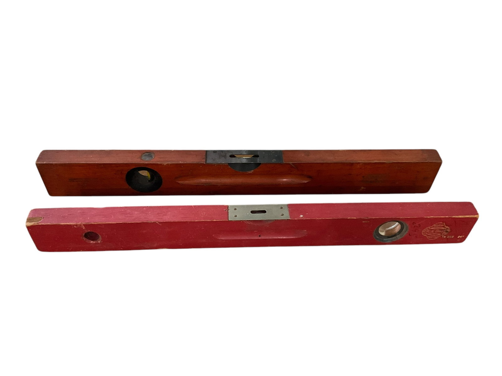 Pair Vintage 2 Foot Wood Levels / Belknar Blue Grass / Stanley (1 of 4)