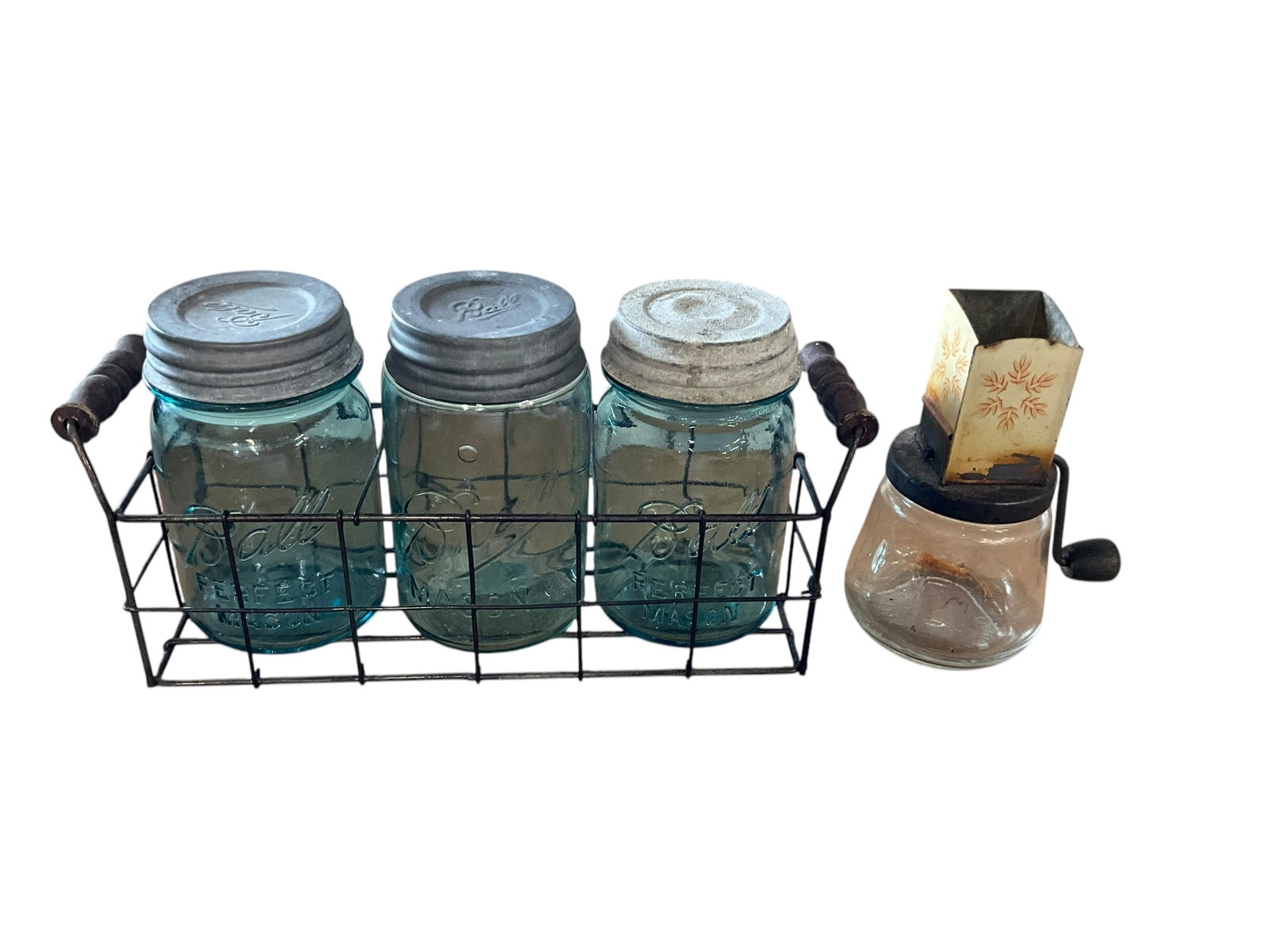 3 Blue Ball Jars in Rack + Grinder (1 of 1)