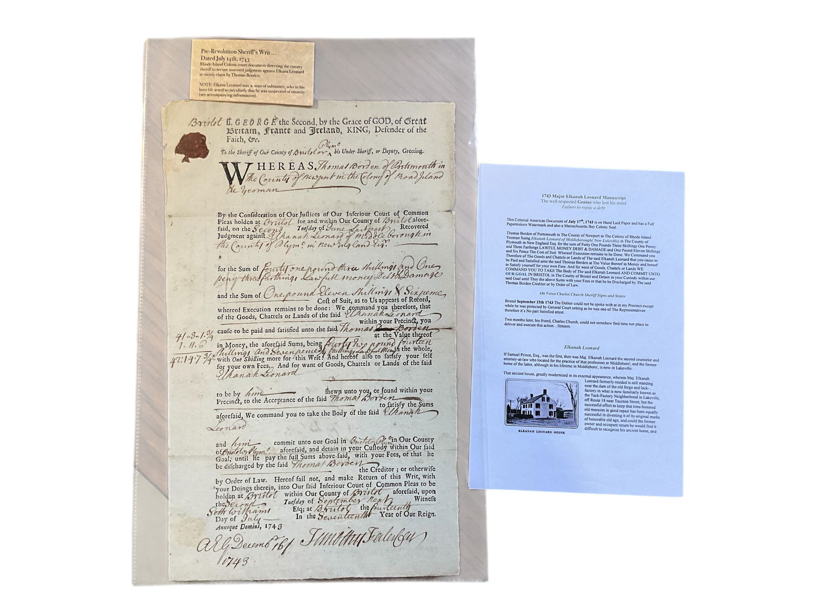 Antique Ephemera ~ Pre-Revolutionary Sherrif's Writ 1743 (1 of 1)