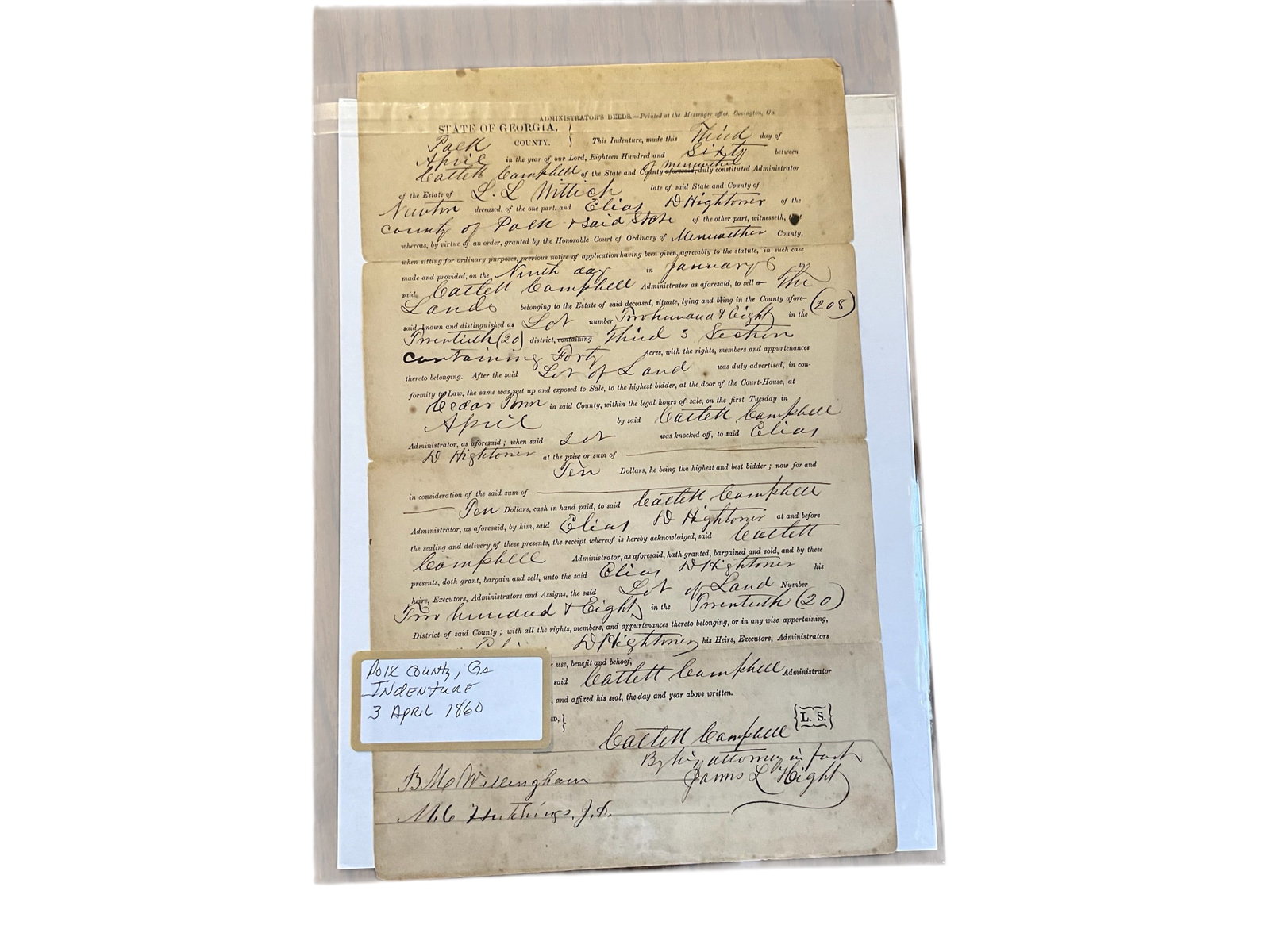 Antique Ephemera ~ Polk County, GA Indenture 1860 (1 of 1)