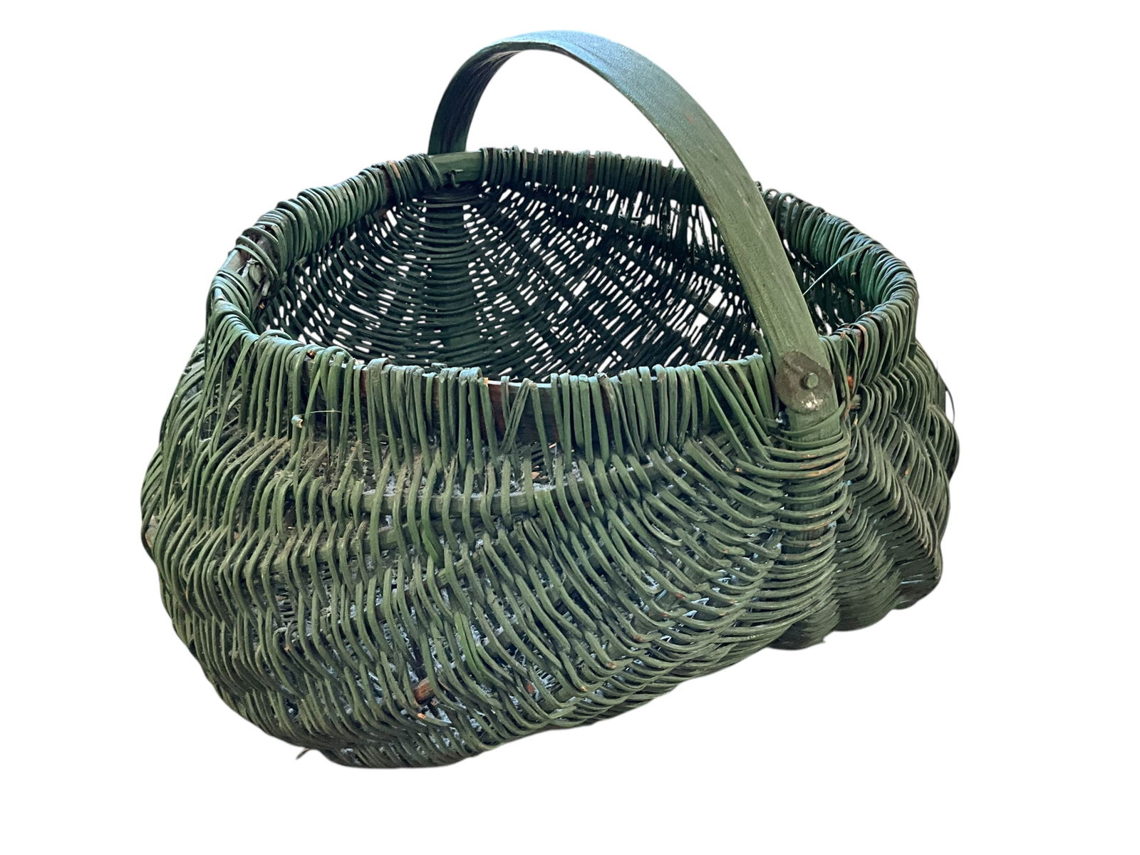 Large Painted Green Split Oak Basket (1 of 3)